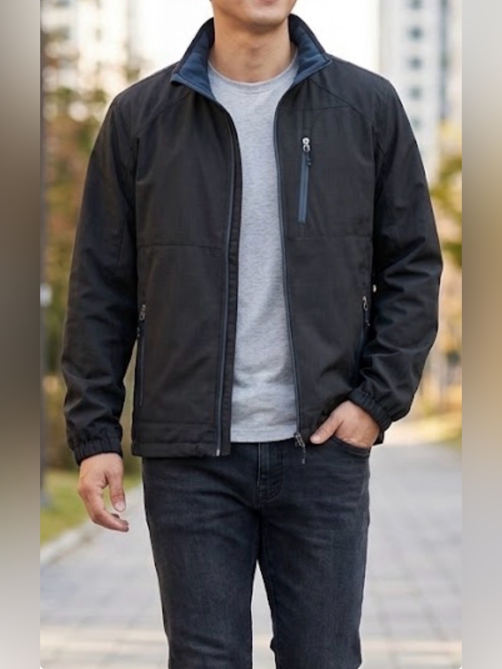Men's Softshell  Black Jacket with Zip Pockets